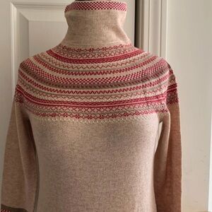 J. Jill Red and Cream Turtleneck Sweater Cozy Cowl Design